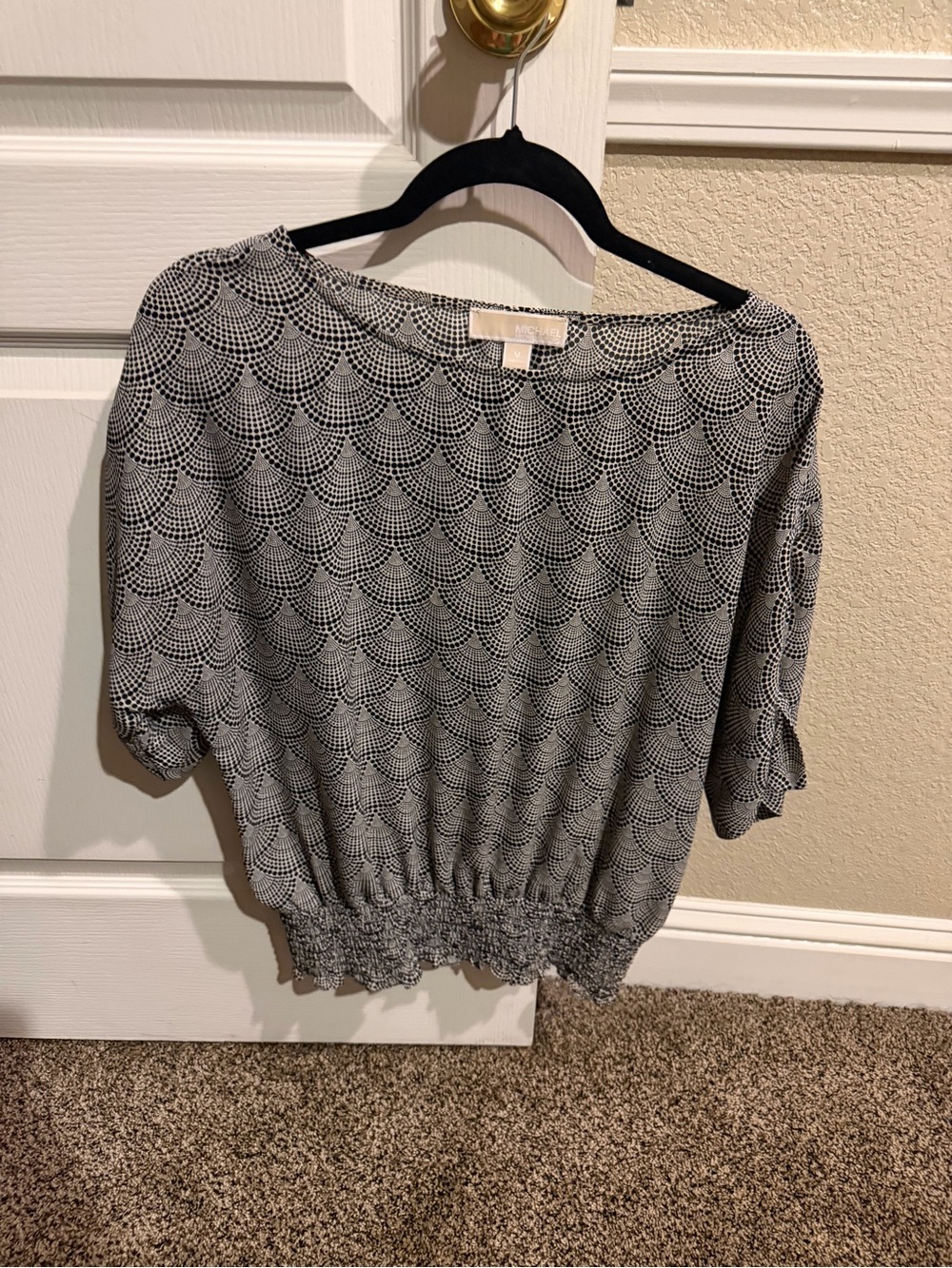 Michael Kors Black & White Scallop Dot Short Sleeve Blouse